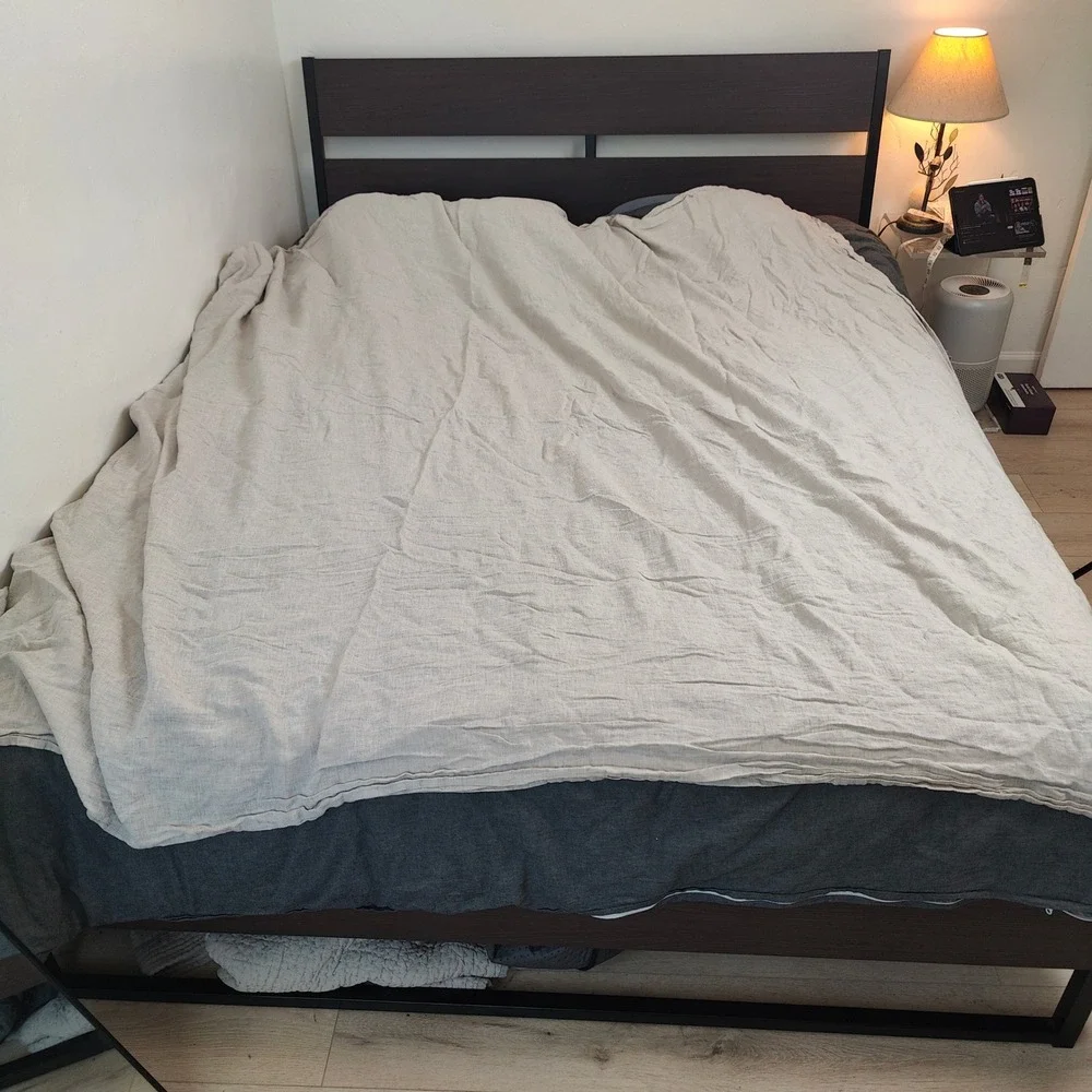 Atlinia Unisex Fitted & Flat Sheet Set Full/Queen Oatmeal Beige 100% Linen - Picture 5 of 8